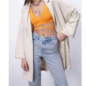 NWOT Zara Linen Blend Rustic Coat in Sand